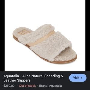 Aquatalia Alina natural shearling slippers cream 6.5 designer leather classic
